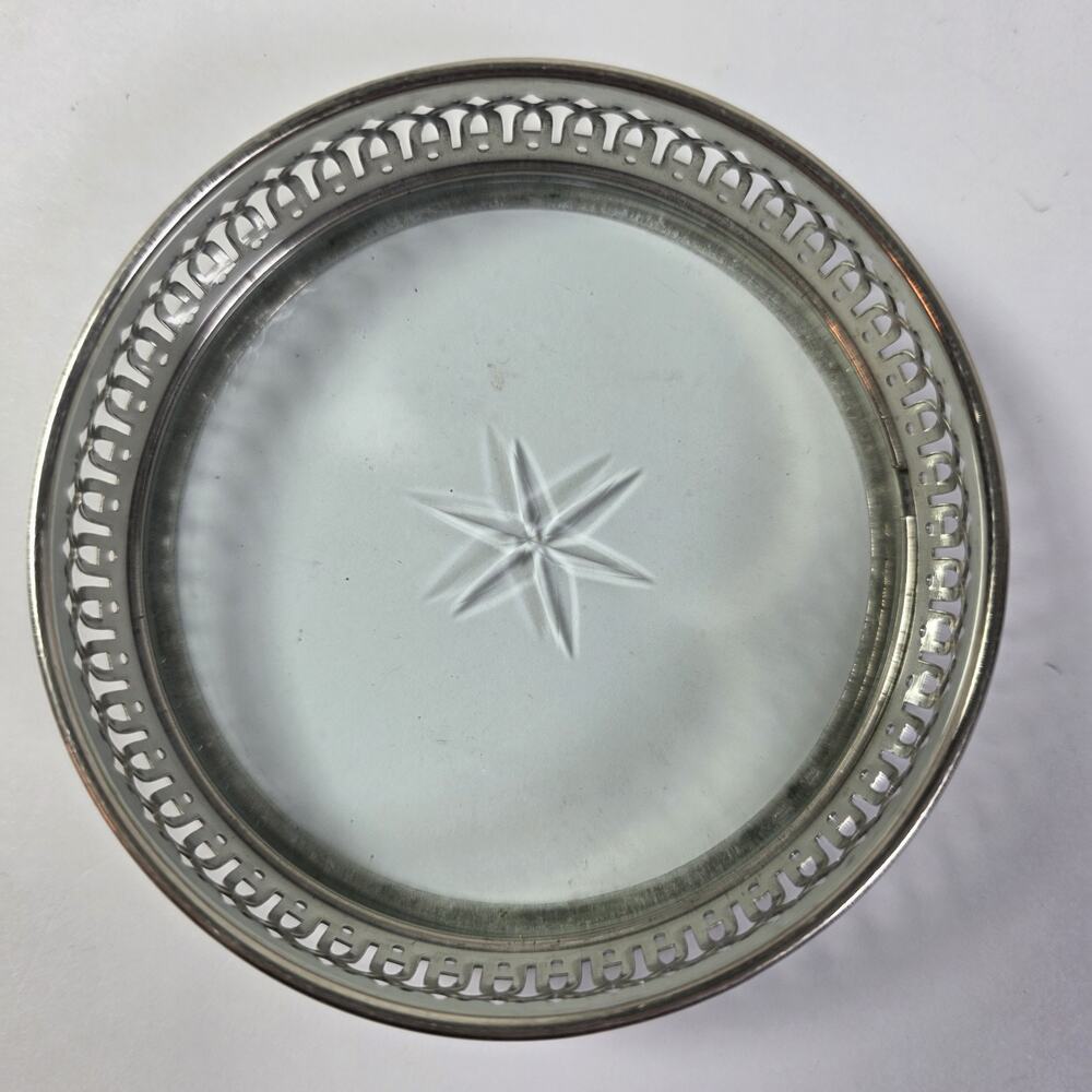 Vintage Manning Bowman MCM Glass Coasters Set of 5 Silverplate Starburst USA - Picture 5 of 10